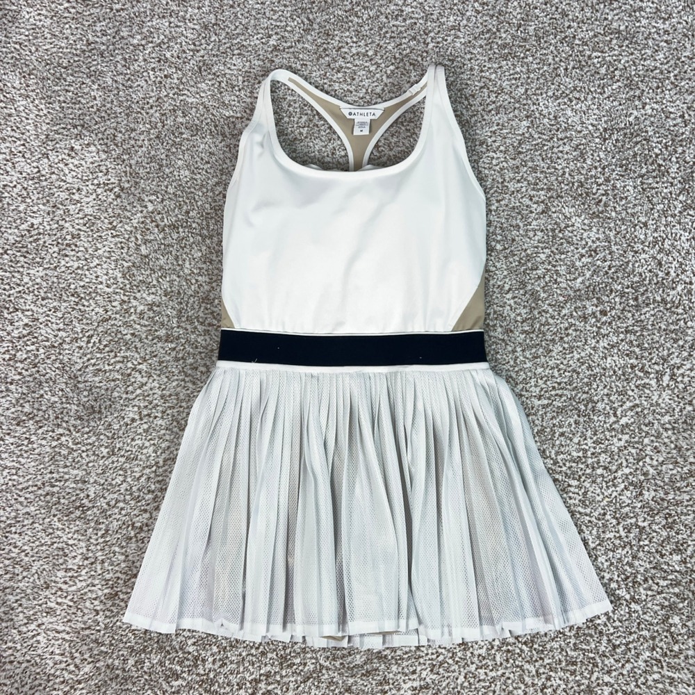 Athleta Dress Womens Medium White Tennis Power Serve Tank Gym Workout Court